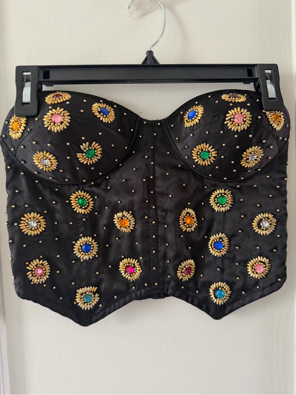 Bali Chic Black Y2k corsetTop with Gold  purple red green  pink Logo Tag